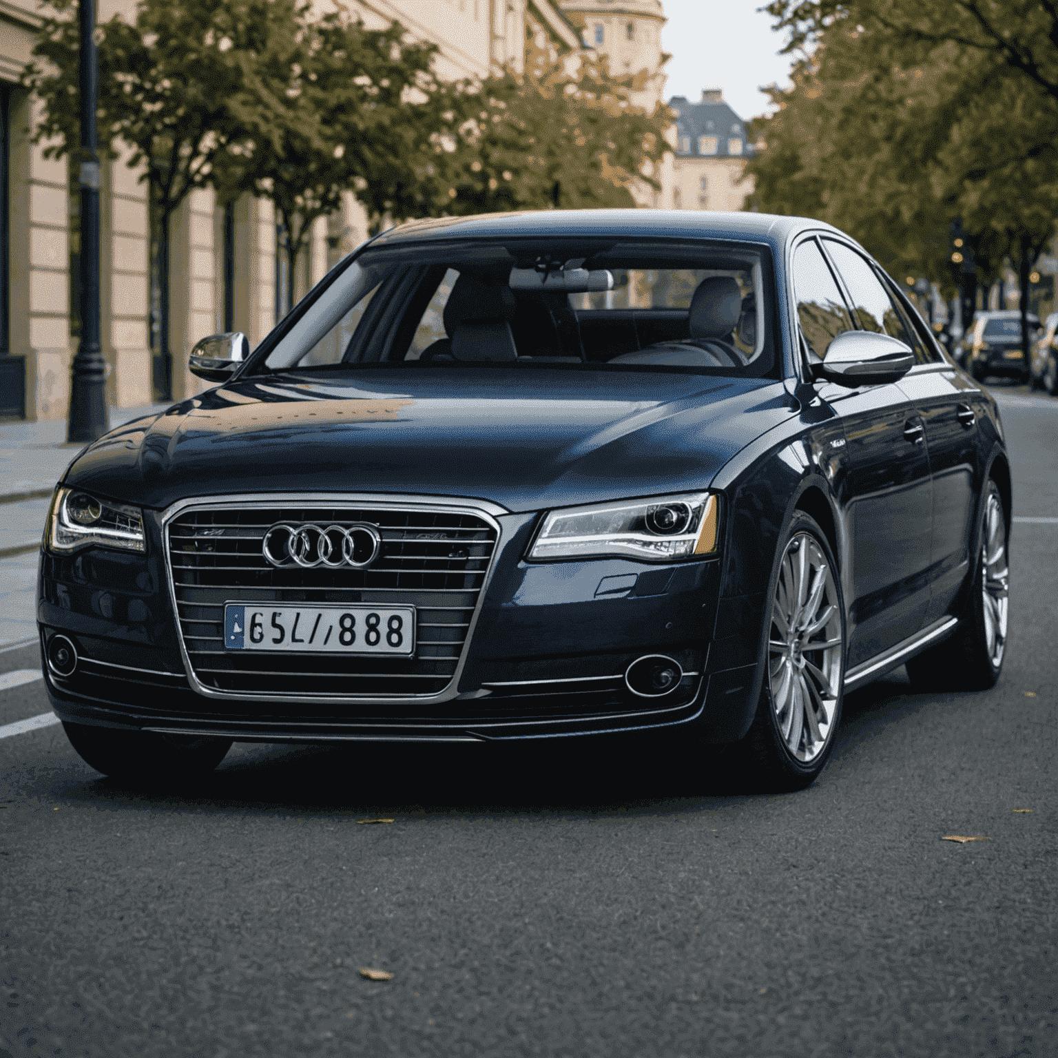 A sophisticated dark blue Audi A8, showcasing German engineering at its finest