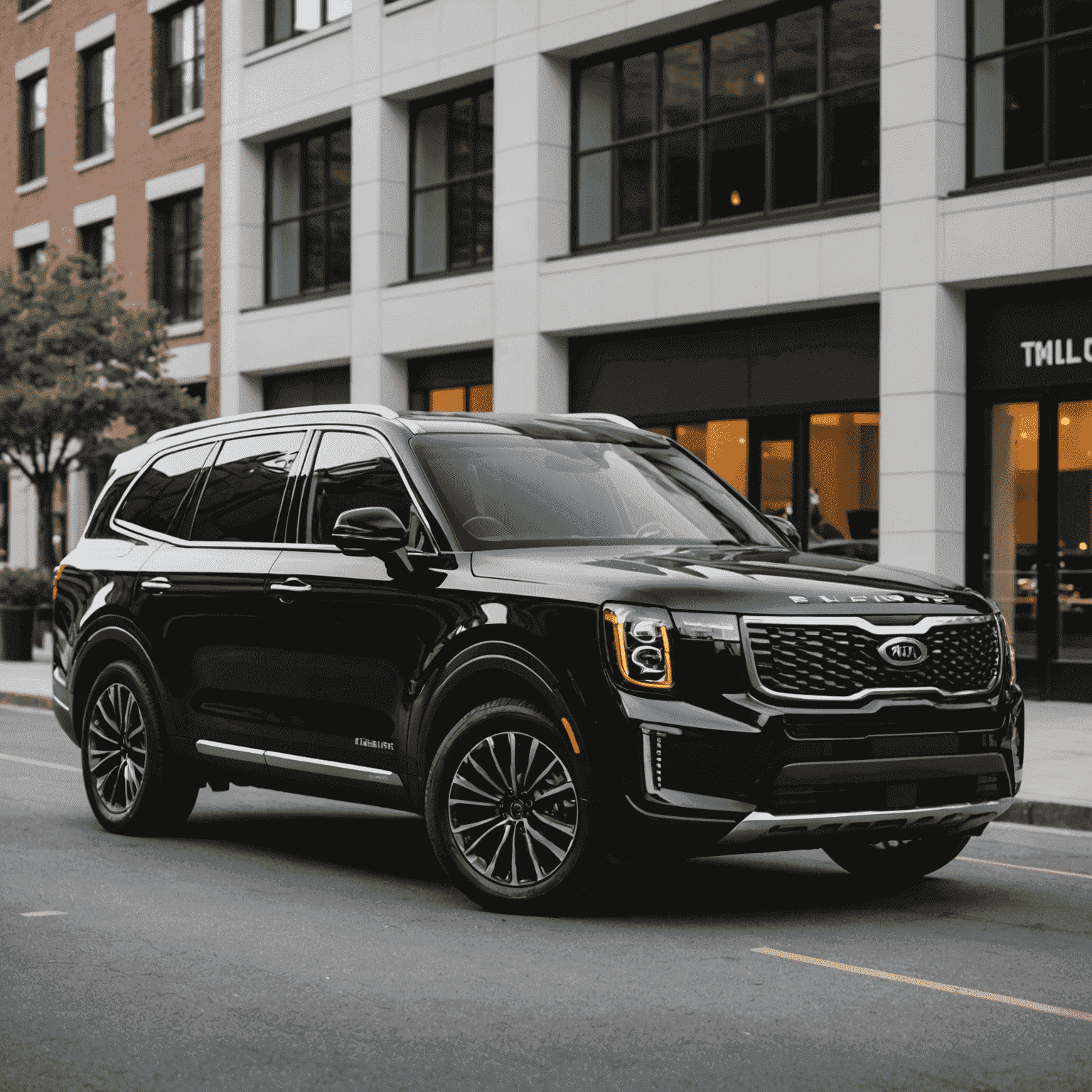 Kia Telluride SUV in sleek black, highlighting its luxurious appearance and spacious three-row interior suitable for family comfort